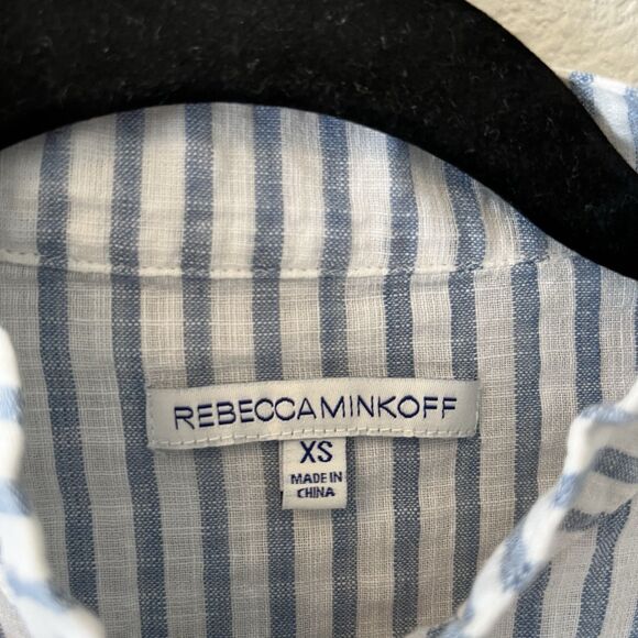 Rebecca Minkoff Blouse Women's XS Ciera Ruffle Top Striped Button Up Victorian - Picture 2 of 15